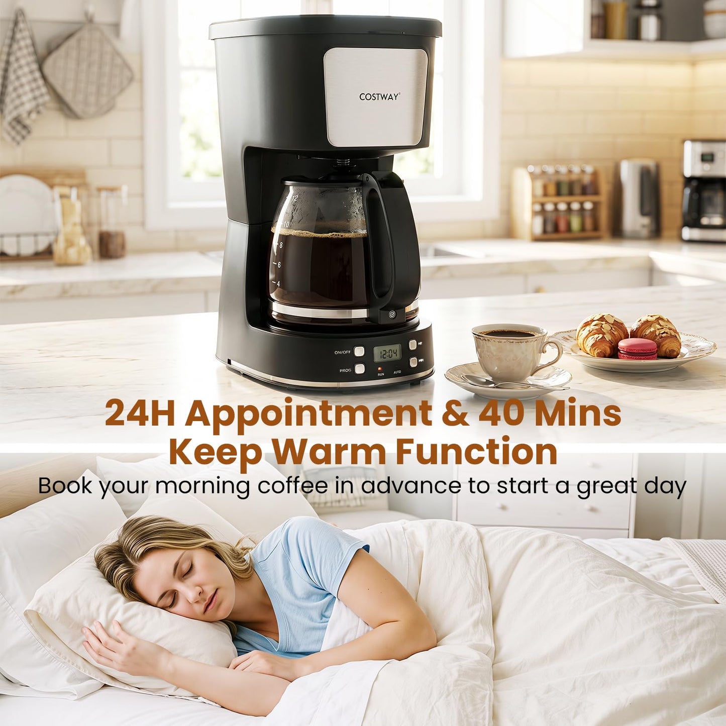 1.5L Filter Coffee Machine, Drip Coffee Maker with Reusable Filter