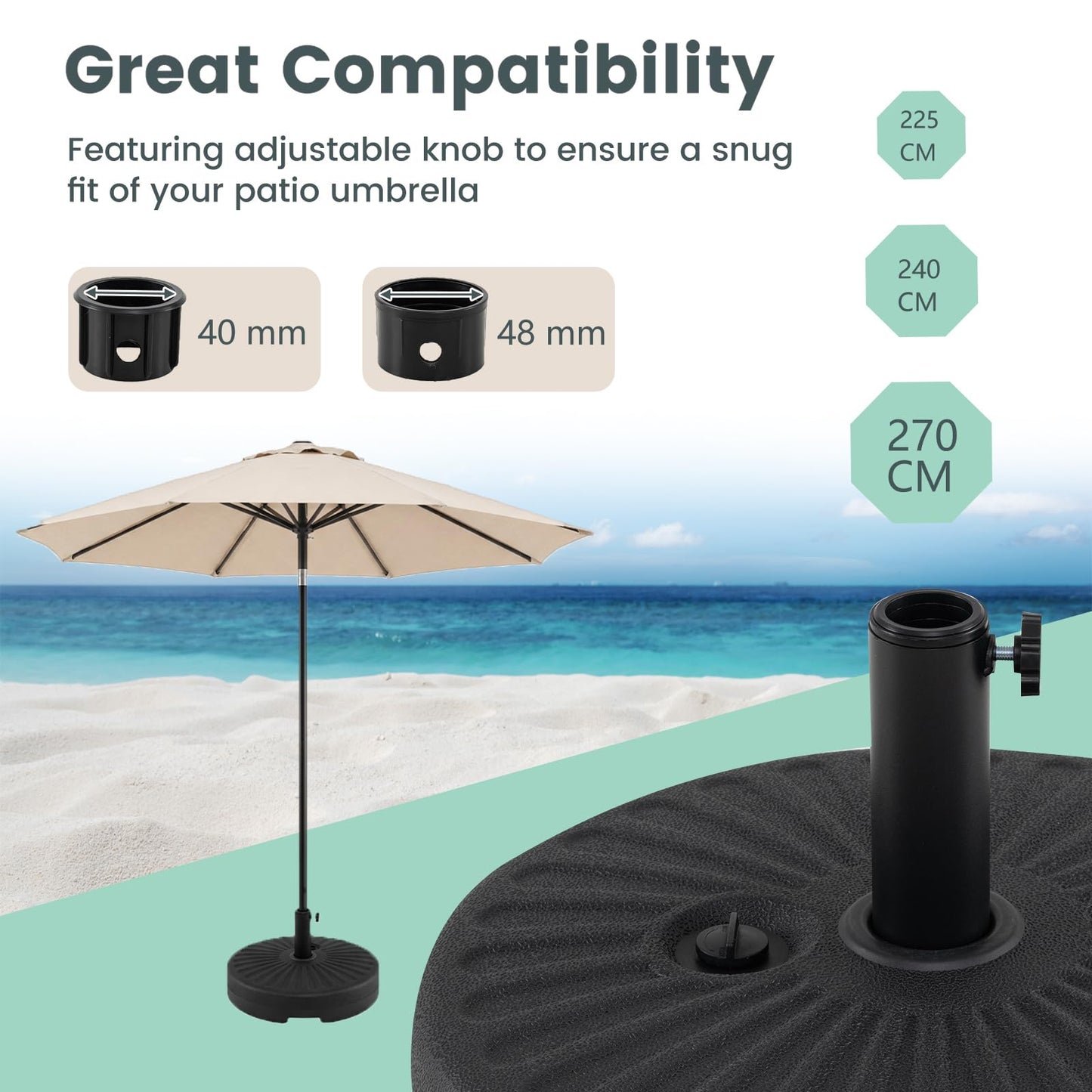 27KG Water and Sand Fillable Umbrella Stand with Built-in Handle