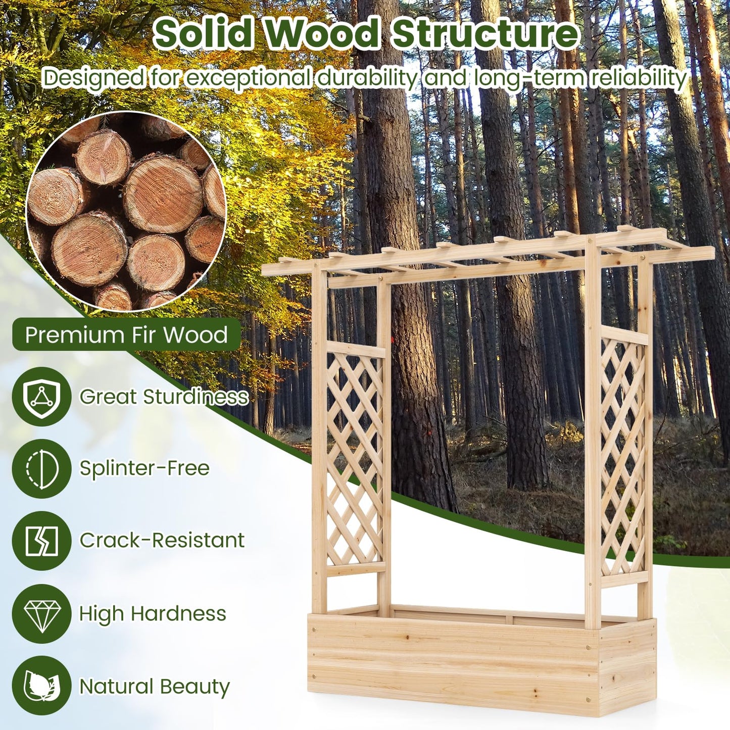 Garden Planter with Trellis, Hanging Roof and Drainage Holes