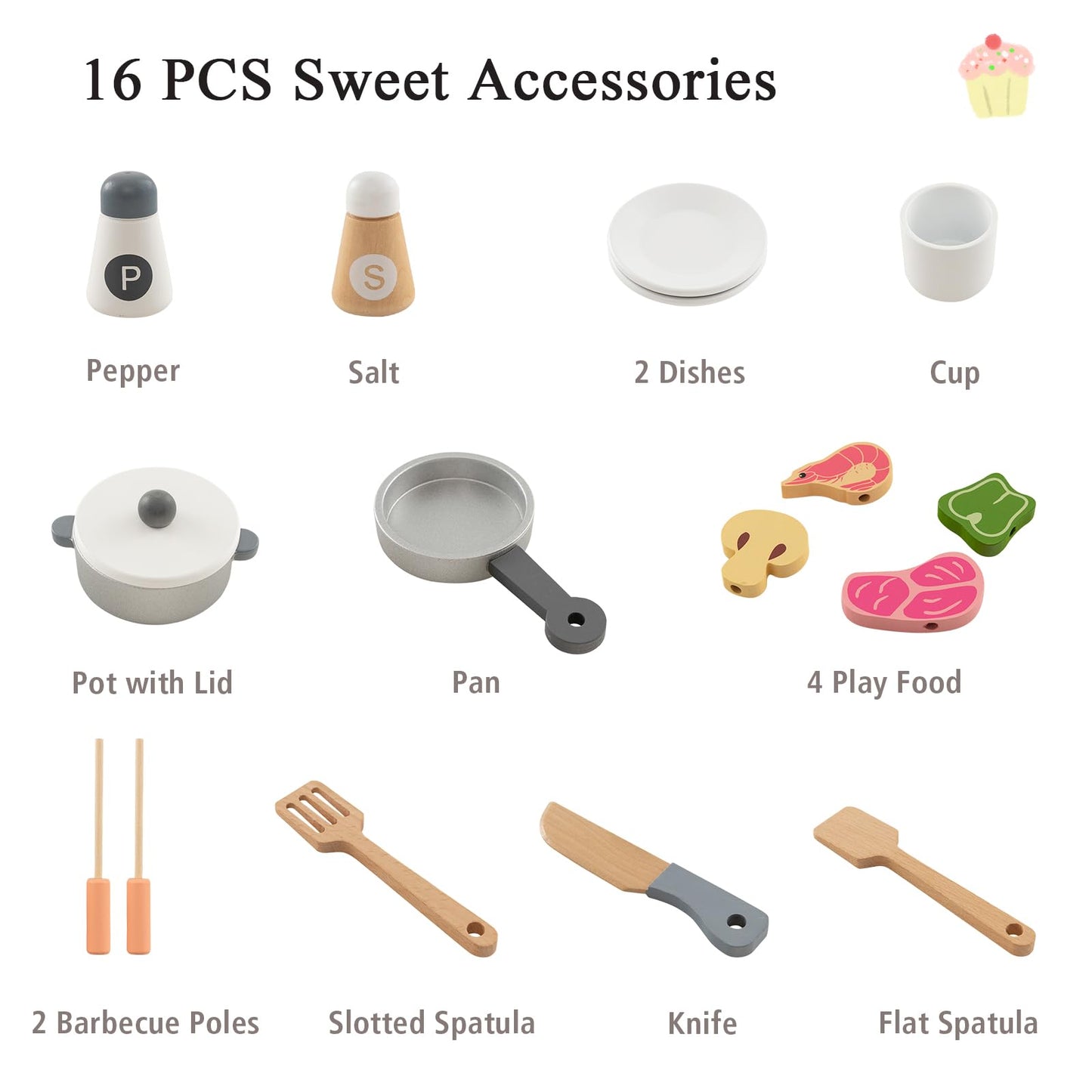 Wooden Pretend Kids Play Kitchen Set with Realistic Range Hood