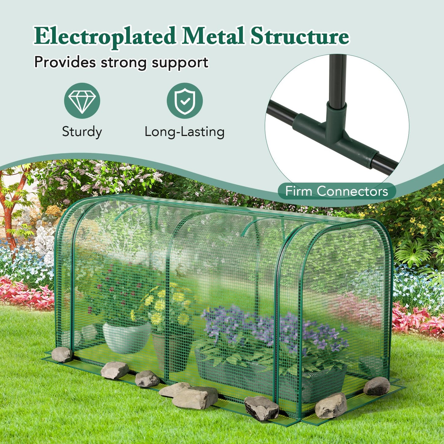 Portable Garden Patio Greenhouse with Roll-up Zipper Door and Waterproof Sun-Protective PE Cover