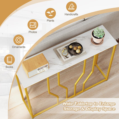 110 cm Gold Console Table Entryway Table with Faux Marble Tabletop