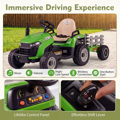 24V Ride on Tractor with Tiltable and Detachable Trailer Battery Powered Electric Tractor
