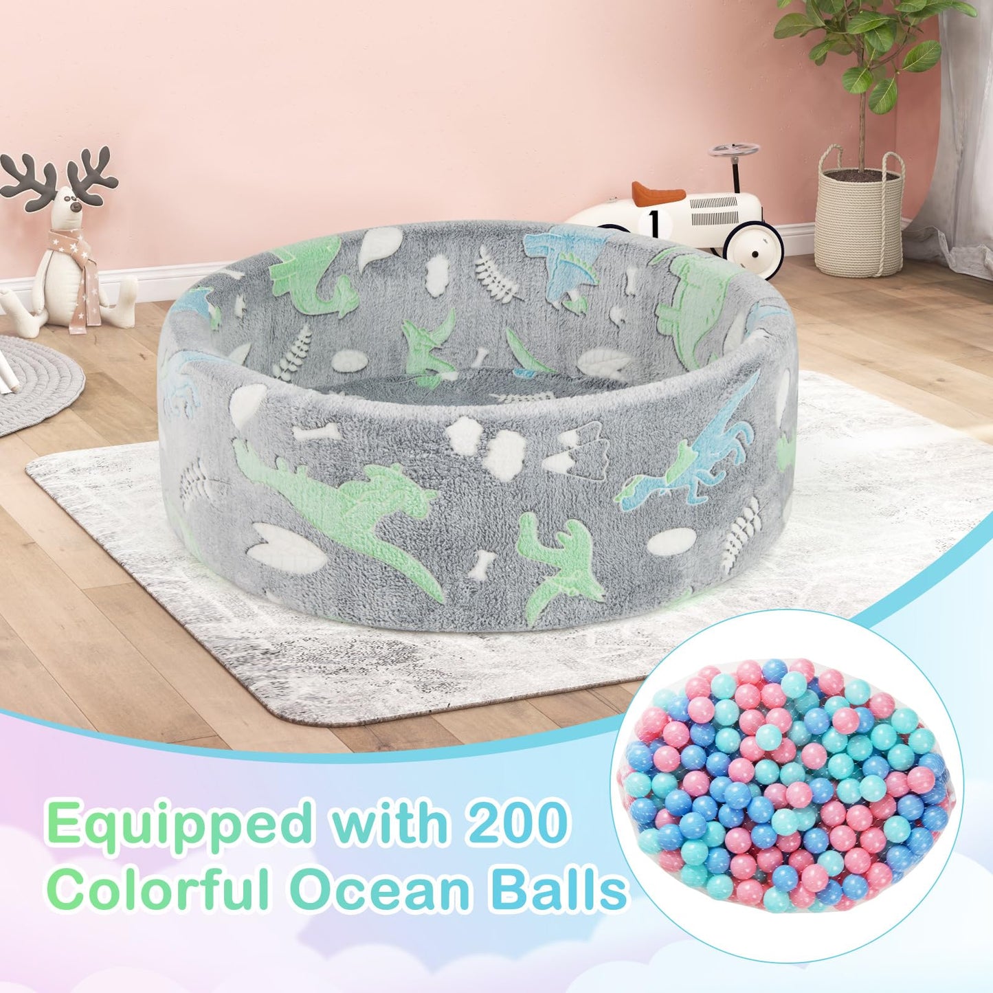 Glow in the Dark Round Ball Pool with 200 Colorful Ocean Balls