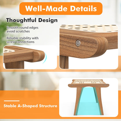 Hand-woven Wicker Footrest Vanity Stool for Living Room