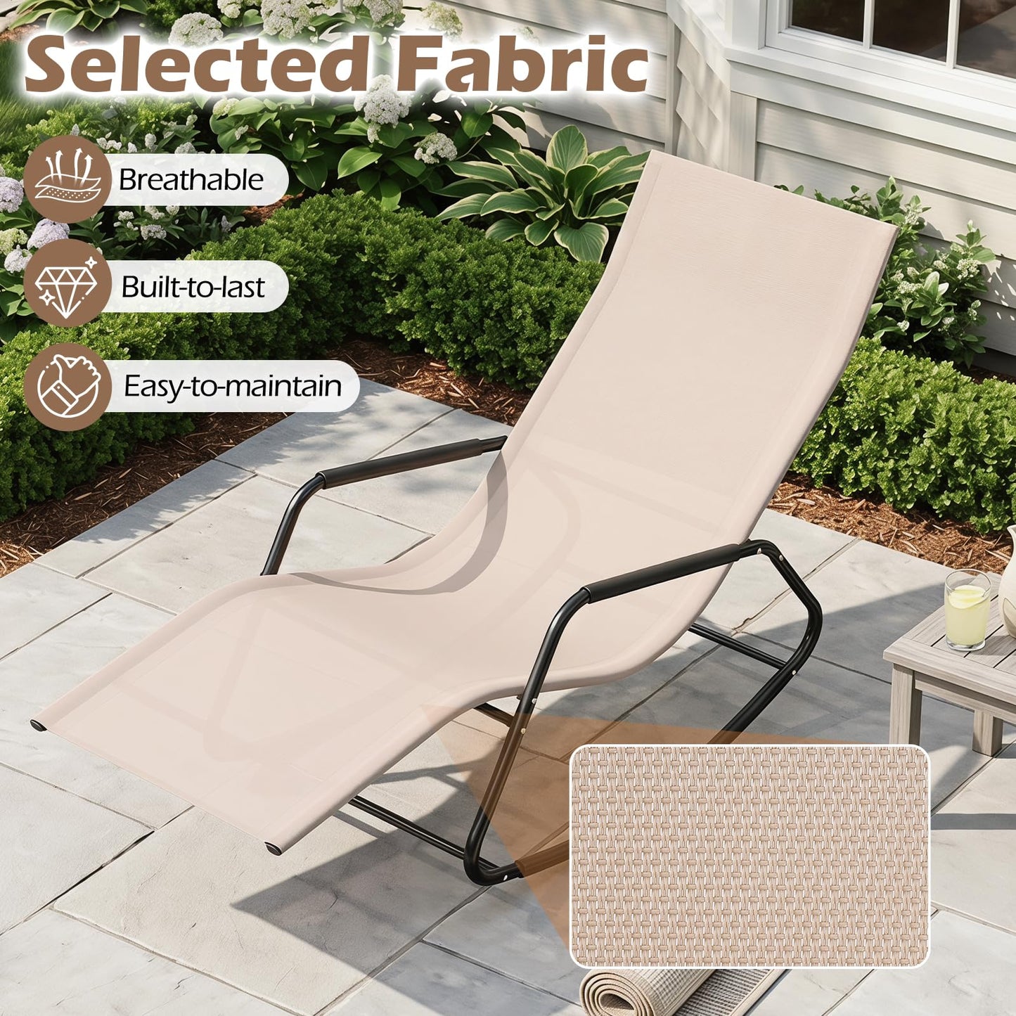 Rocking Sun Lounger, Zero Gravity Recliner Garden Rocking Chair with Armrests