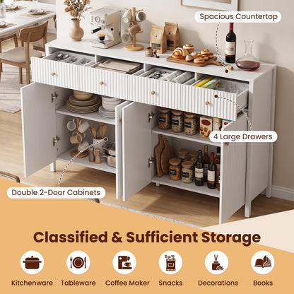 4-Door Kitchen Sideboard, 160cm Wide Buffet Storage Cabinet with 4 Drawers