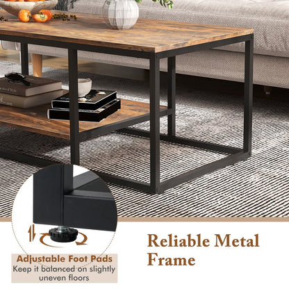 2-Tier 105 cm Industrial Wood Accent Coffee Center Table