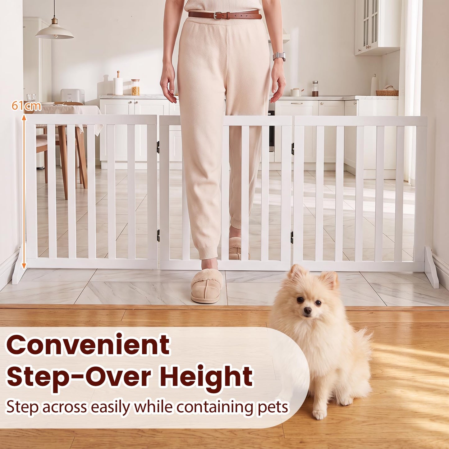 3-Panel Foldable Pet Fence with Support Feet and Flexible 2-Way Hinges