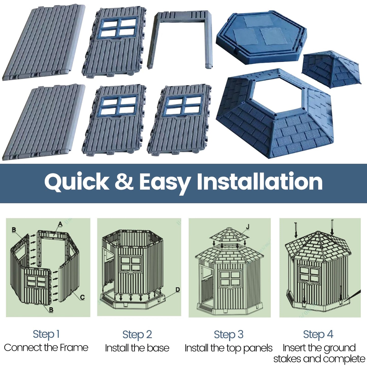 Outdoor Dog House with 2 Windows and Skylight for Small Medium Dogs