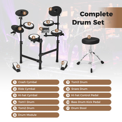 Electric Drum Set Foldable Drum Kit with 18 CM Mesh Drum Pads