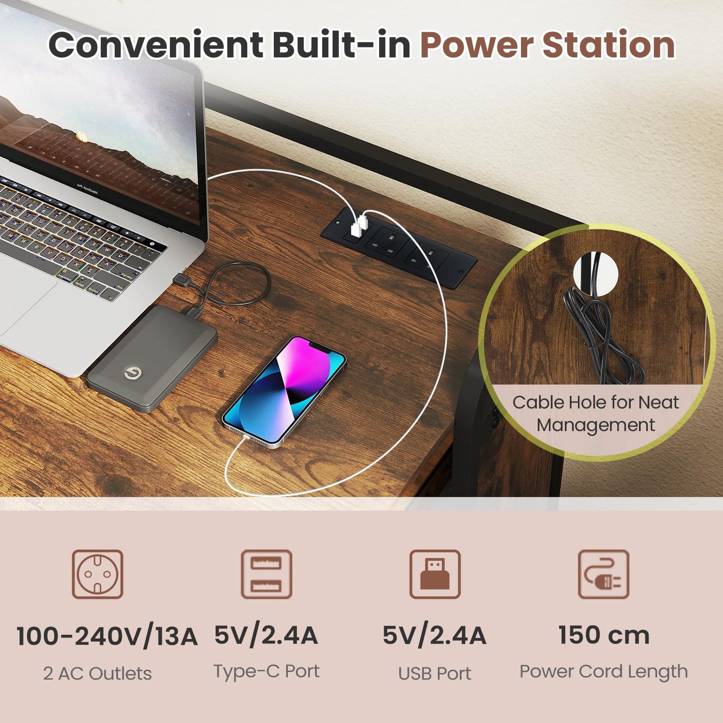 90 cm Folding Desk with Stool, Portable Computer Desk and Stool Set