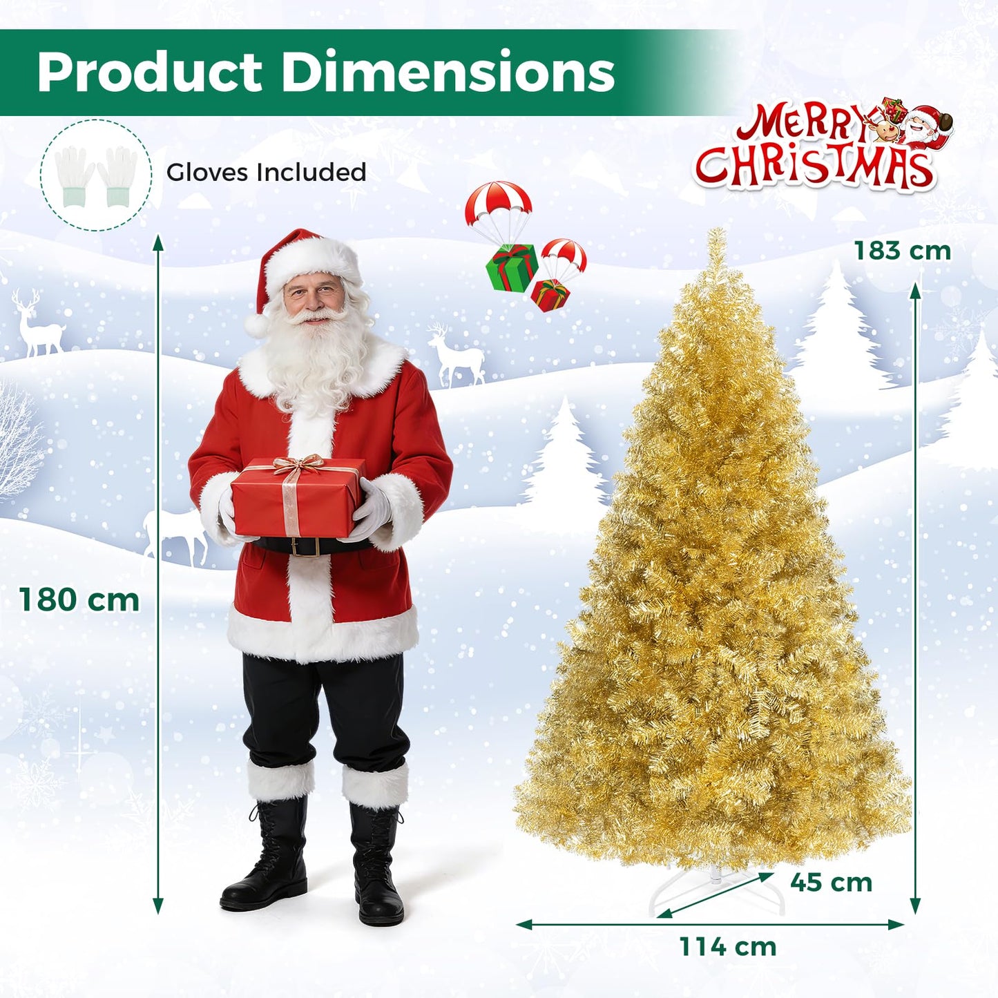 6FT Gold Artificial Christmas Tree, Hinged Xmas Pine Trees