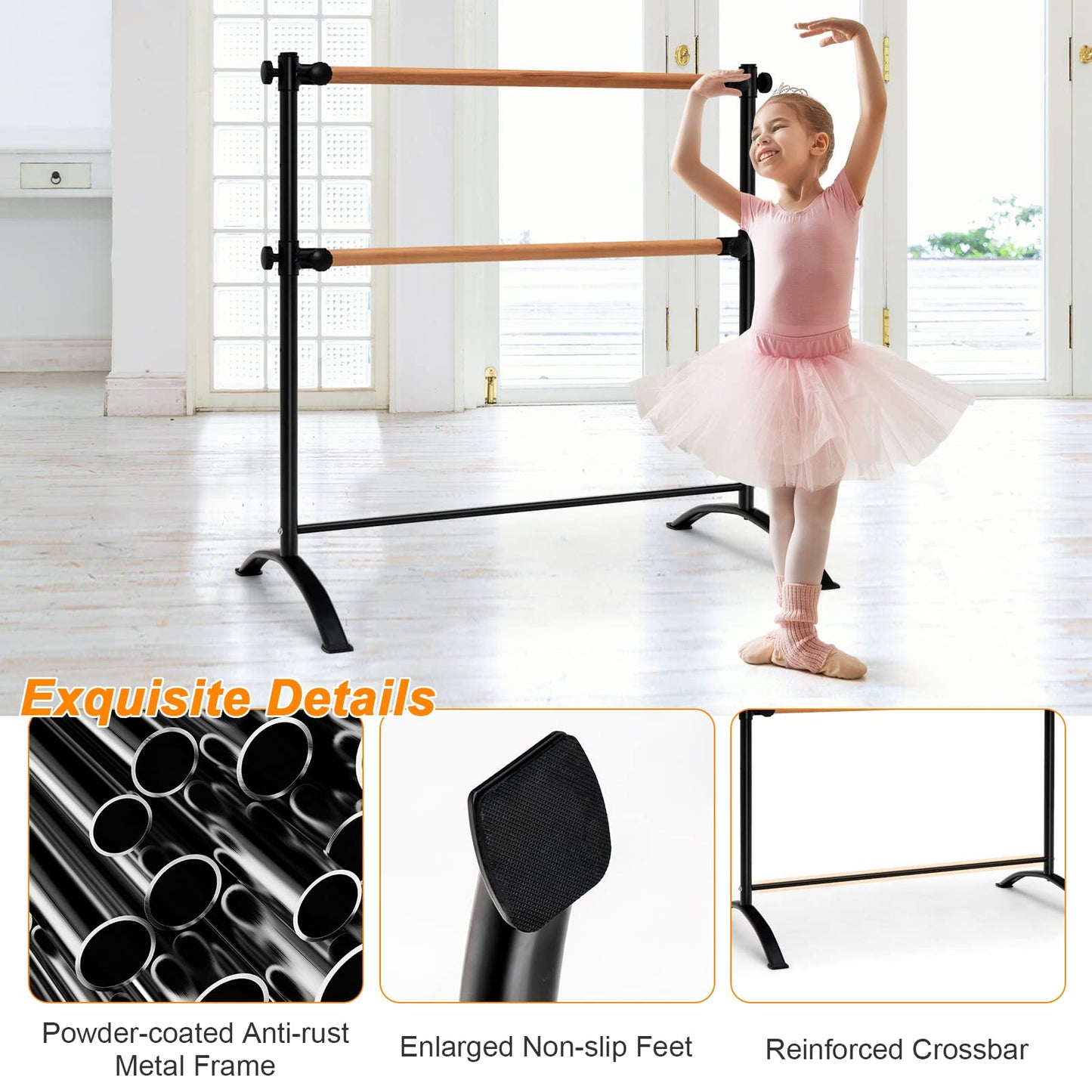 4 Feet Freestanding Ballet Barre with Height Adjustable