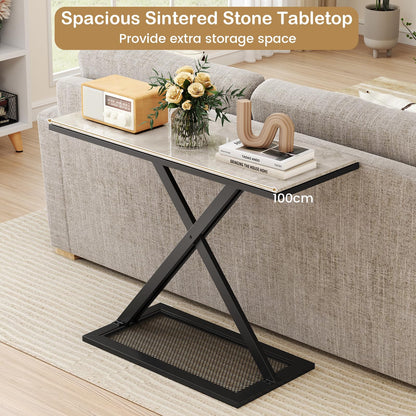 Faux Marble Top Metal Frame Entryway Console Table