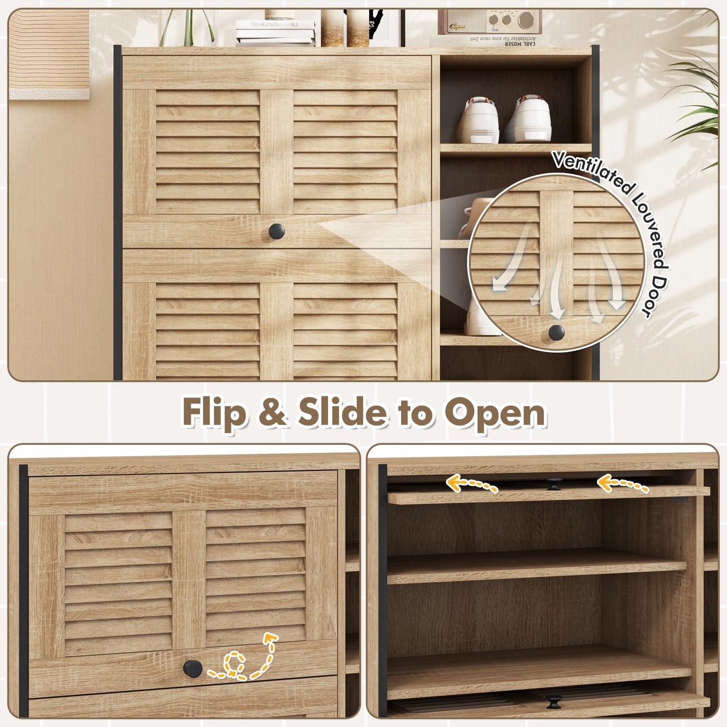 Freestanding Shoe Storage Cabinet Organizer with Flip Doors