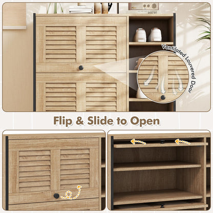 Freestanding Shoe Storage Cabinet Organizer with Flip Doors