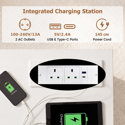 150 CM L Shaped Executive Desk with Charging Station
