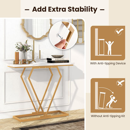 100 cm Gold Console Table with Diamond Shape Geometric Frame