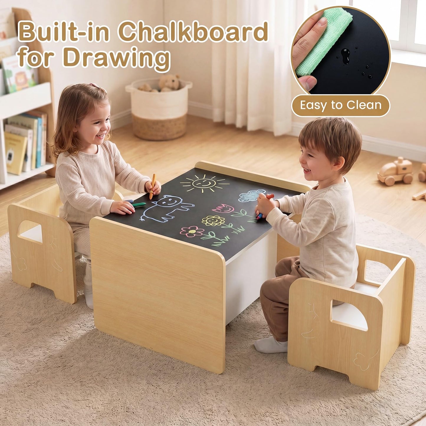 Kids Table and Chairs, Multifunctional Activity Desk Set