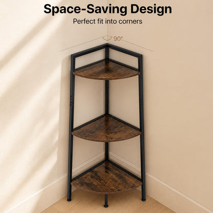 3-Tier Ladder Shelf & Corner Stand, Rustic Brown