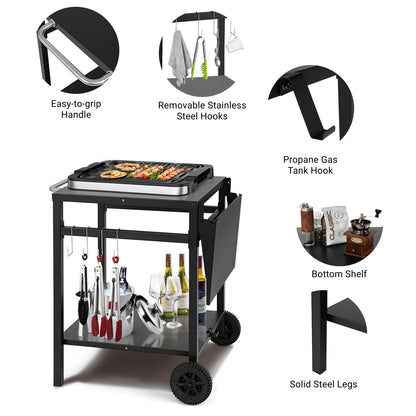 Movable Dining Cart Table Trolley with Folding Tabletop for BBQ Grill