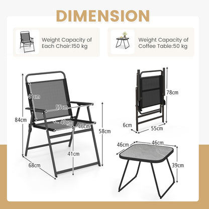 Garden Folding Chairs and Table Set with Marble-like Tabletop