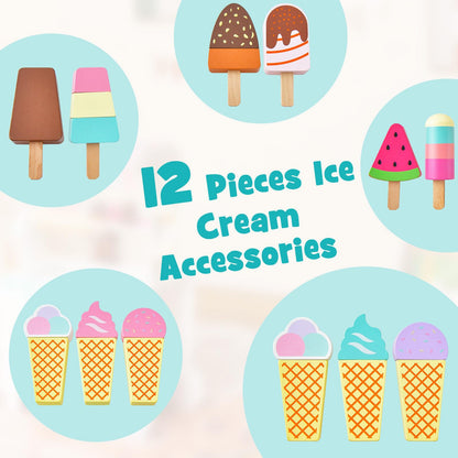 Ice Cream and Food Trunk Toy with 2 Large Wheels for Kids