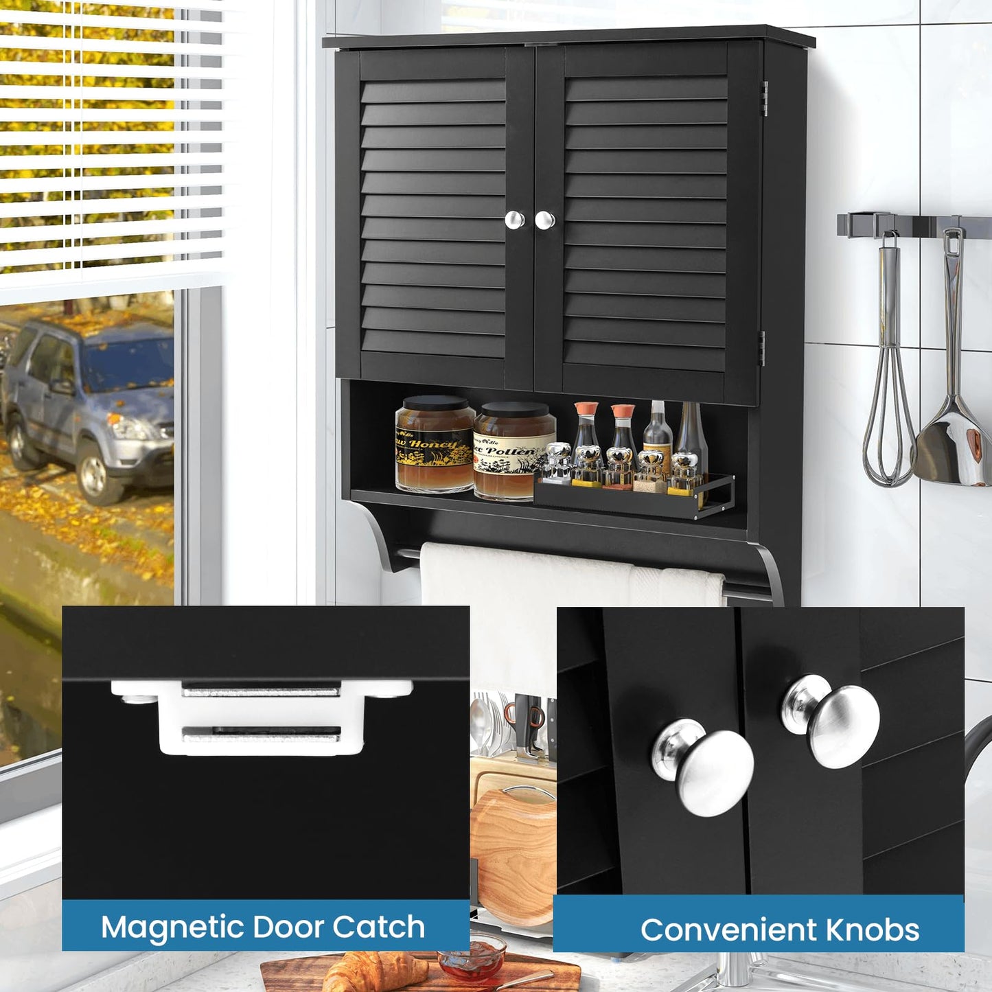 Bathroom Wall Cabinet with 2 Doors and 3-Position Adjustable Shelf