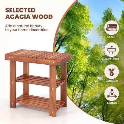 50 x 28 x 45cm 3-Tier Acacia Wood Shoe Rack Bench