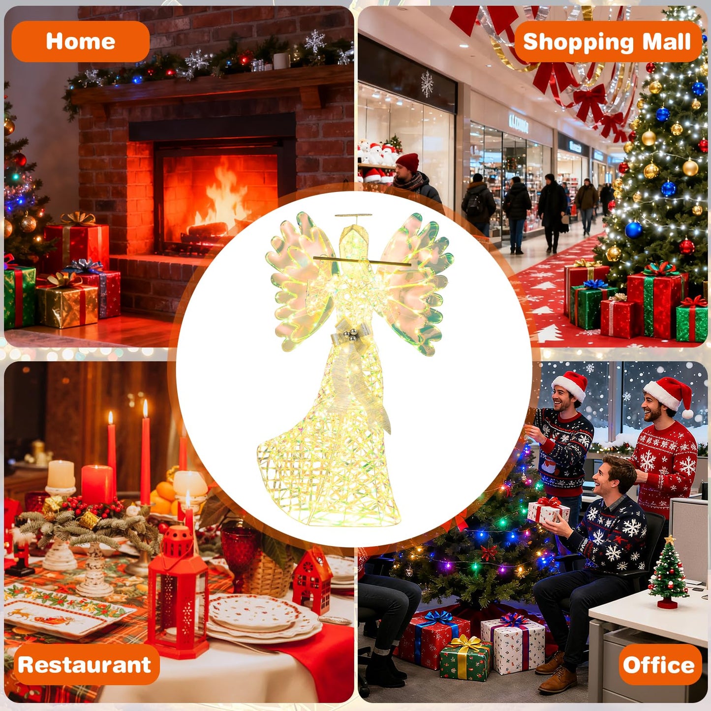 Lighted Angel Christmas Decoration with Flute and 250 LED Lights