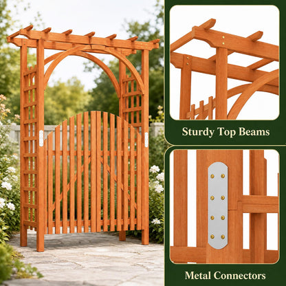 Wooden Garden Arch with Gate, Trellis Panels & Lockable Doors