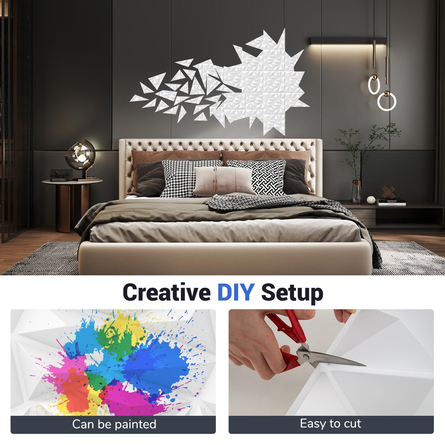 20-Pack 3D Wall Panels with Decorative Diamond Patterns