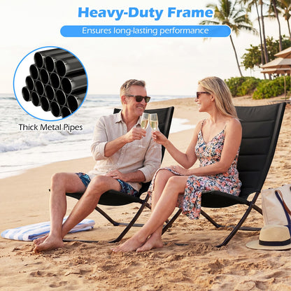 Folding Deck Chairs Set of 2, Outdoor Sling Chair Seaside Sun Lounger