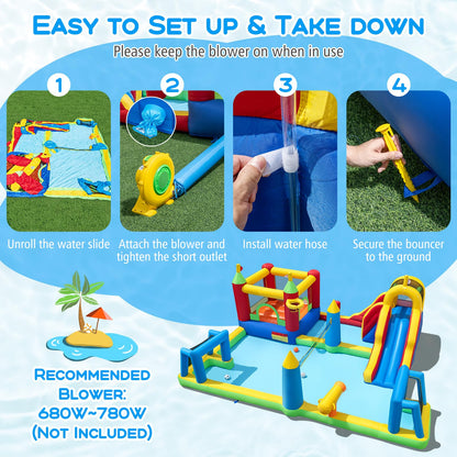 Maxmass Kids Water Park, Inflatable Bounce House with Splash Pool,Climbing Wall, Slide