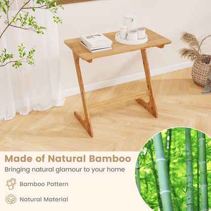 Z Shaped Bamboo Sofa Side End Couch Table for Snacks and Drinks