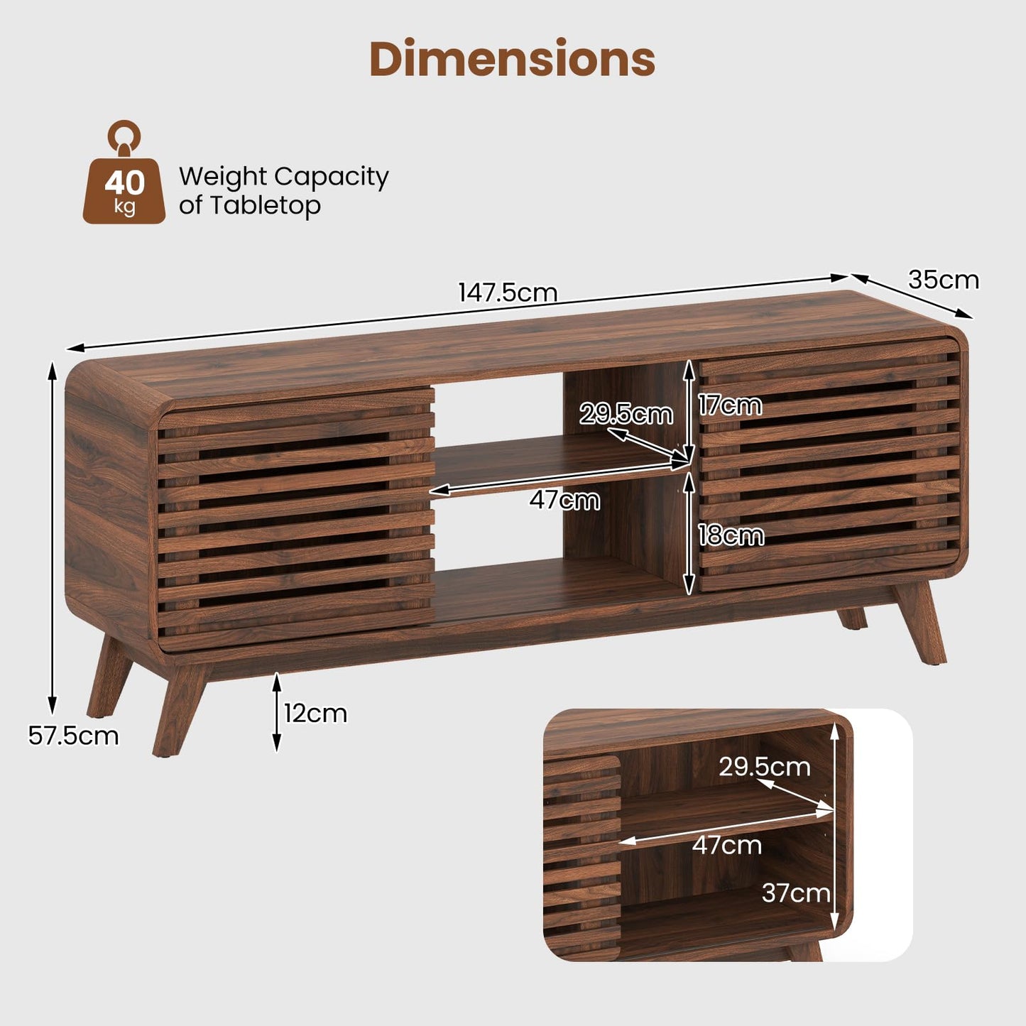 TV Stand Cabinet for 65 Inch TVs with Sliding Doors