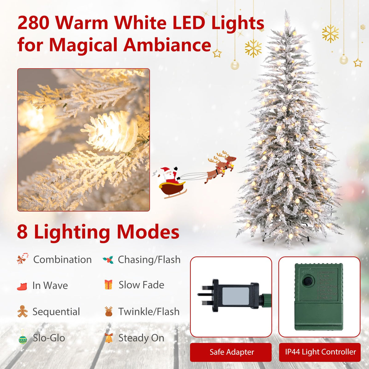 6 FT Artificial Christmas Tree, Flocked Hinged Xmas Tree