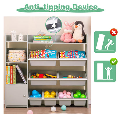 Kids Bookshelf Toy Storage Organizer with Storage Boxes and Open Shelves