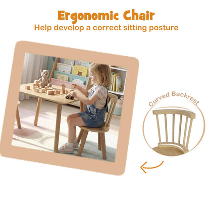 Kids Table and Chair Set, Wooden Toddler Play Table with Solid Wood Legs