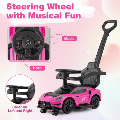 3-in-1 Ride on Push Car with 2 Universal Wheels, Music Steering, Guardrail and Handlebar