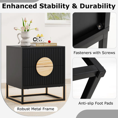 Fluted Nightstand Modern Mid Century Side Table