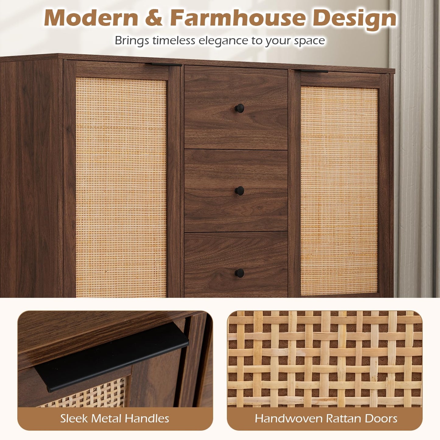 Wooden Storage Cabinet, Rustic Console Table, Freestanding kitchen Cupboard Organizer Unit