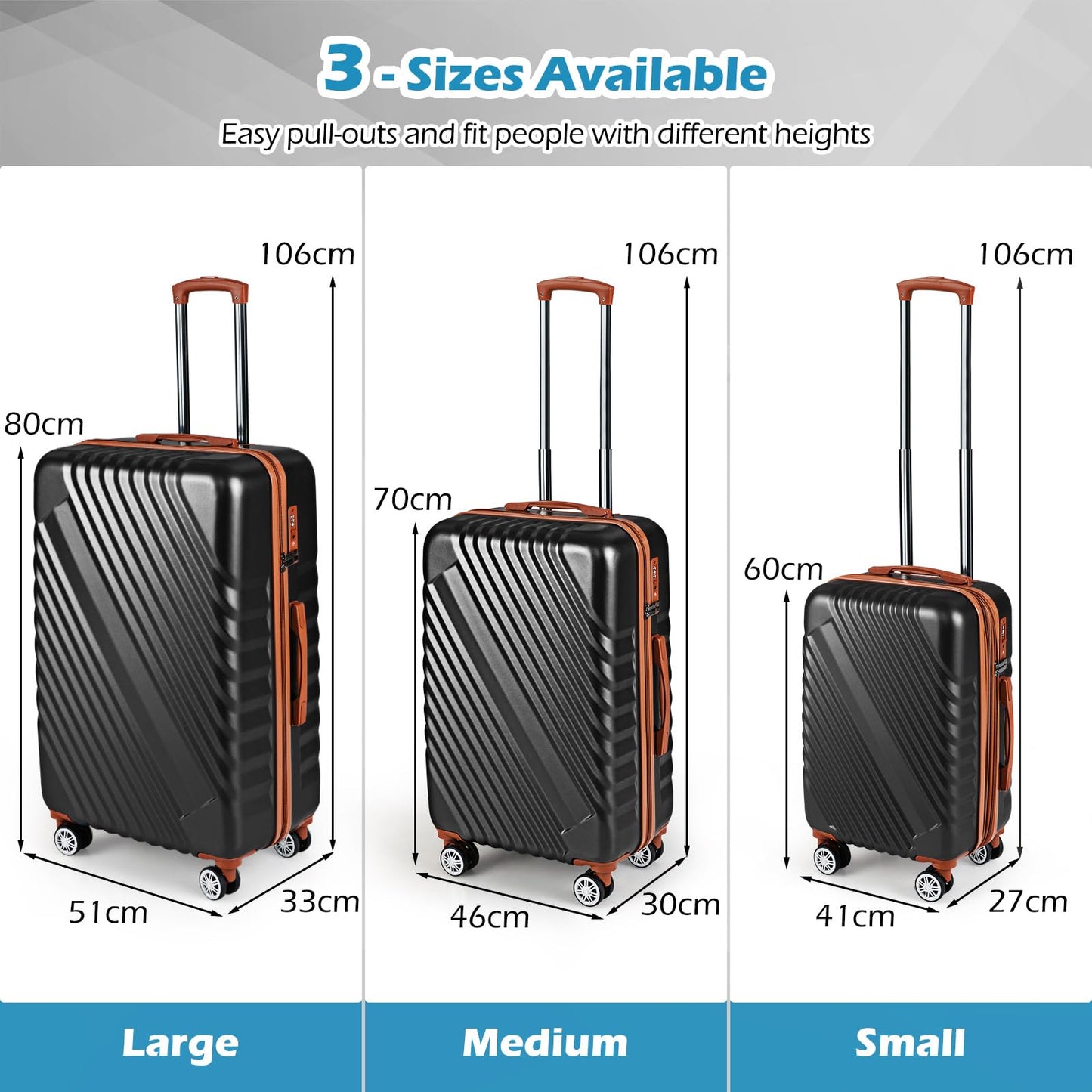 Large/Medium/Small Carry on Suitcase Sets with Premium Wheels and TSA Approved Lock