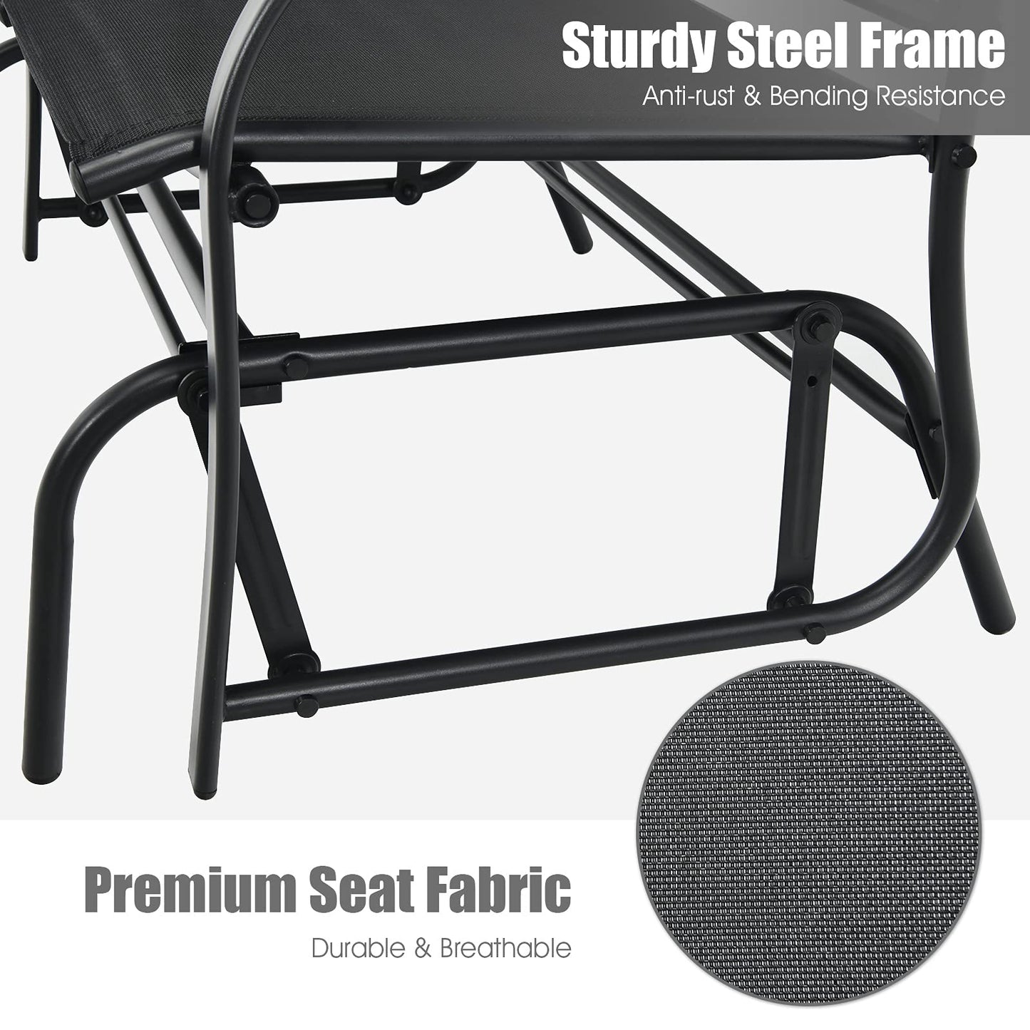 Patio Double Steel Frame Fabric Swing Gliding Chair Loveseat
