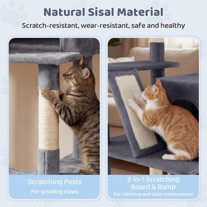 Cat Tree, 158cm Tall Multi-Layer Cats Tower with Plush Top Perch, Cave, Hammock, Sisal Scratching Posts