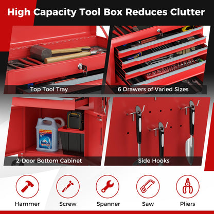 6-Drawer Rolling Tool Chest with Universal Wheels and Hooks
