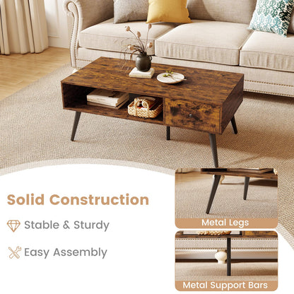 109cm Rectangular Wooden Coffee Table with Drawer and Storage Shelf