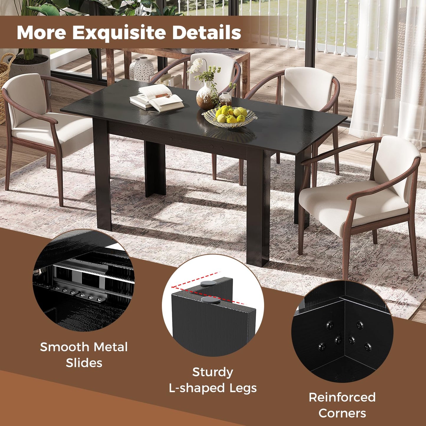 Extendable Dining Table with Adjustable Tabletop