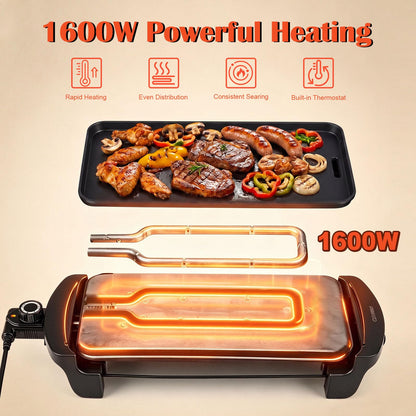 Electric Teppanyaki Grill, 1600W/2150W BBQ Griddle with Nonstick Flat Cooking Surface